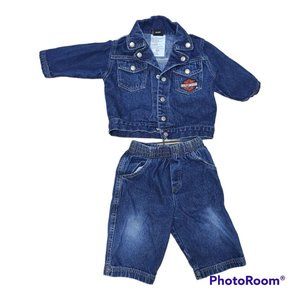 Harley Davidson Blue Jean Unisex Baby Jacket and pants Size 0/6 months